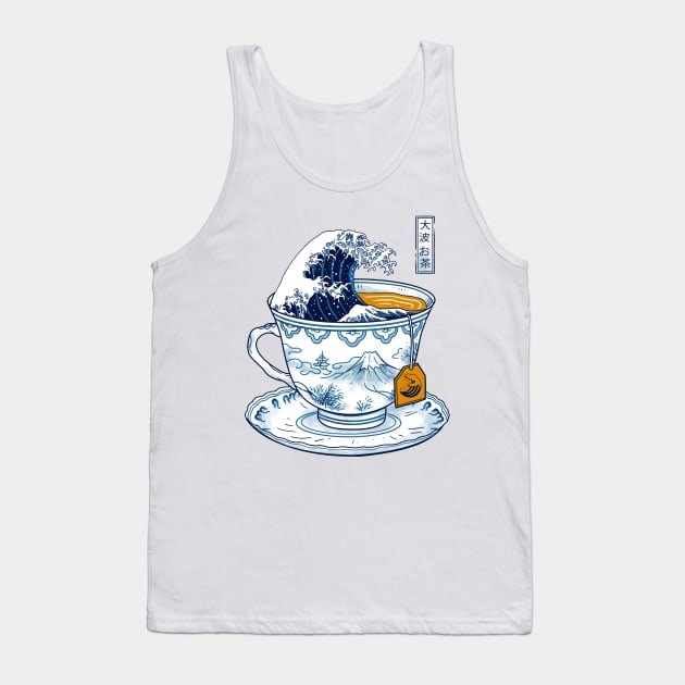 Great Tea Wave Back Print Tank Top by Vincent Trinidad Art